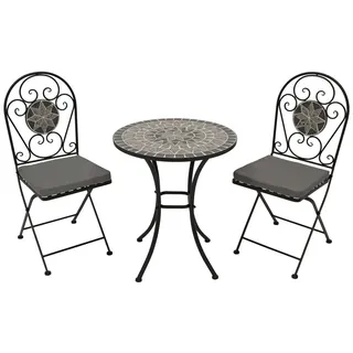 Bistroset SIENA 3-teilig, Eisen schwarz + Mosaik grau/weiss