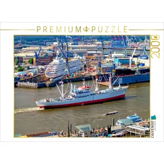 CALVENDO Puzzle Hamburg Hafenpanorama mit Museumsschiff Cap San Diego | 2000 Teile Lege-Größe 90x67cm Foto-Puzzle für glückliche Stunden