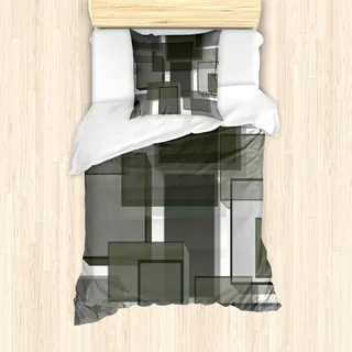 ABAKUHAUS Taupe Mantele, Würfel Moderne abstrakte, Milbensicher Allergiker geeignet mit Kissenbezügen, 135 cm x 200 cm - 80 x 80 cm, Taupe Pale Grau Grün - Taupe