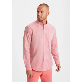Langarmhemd H.I.S "Freizeithemd mit Strukturoptik", Herren, Gr. M (39/40), N-Gr, orange (koralle), Web, Obermaterial: 100% Baumwolle, unifarben, regular fit, Rundhals, Manschette, Hemden Langarmhemd, Regular Fit, Stehkragenhemd mit Brusttasche, reine Baumwolle