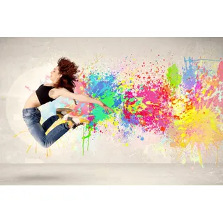 Queence »springende Frau« Abstrakt Frau Graffiti Kunst Tanz Fine Art-Print in Galeriequalität,