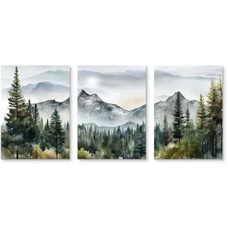 Herfair Moderne Poster 3er Set Abstrakte Berg Wald Natur Aesthetic Bilder ohne Rahmen Leinwand Kunstdruck Wandbilder Wohnzimmer Schlafzimmer Wanddeko
