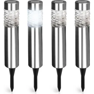 COM-FOUR® 4x Solarleuchte für Außen - Gartenleuchte für den Boden mit Erdspieß - Wegeleuchte Edelstahl - Solarlampe