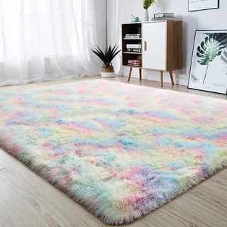 xtsfx Weiche Mädchen Zimmer Teppiche - Flauschigen Regenbogen Teppich Für Kinder Baby Schlafzimmer Kinderzimmer Wohnkultur Großen Boden Teppich,120X200cm