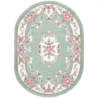 Theko Handtuftteppich Ming 190x290 cm , Grün , Textil , Floral , Oval , 190x290 cm , antistatisch , Teppiche und Böden, Teppiche, Hochflorteppiche & Shaggys
