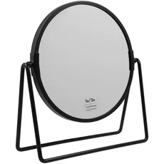 PARSA Beauty Kosmetikspiegel rund (schwarz matt 17cm) – Kleiner Spiegel doppelseitig – normal und 3-Fach Vergrößerungsspiegel – Standspiegel klein – Rasierspiegel – Schminkspiegel schwarz