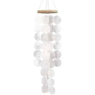 SOFPLATE Capiz Windspiel Weiße Muschel Windspiele Natürliche Muschel Entspannender Küstenklang Seeglas Handgefertigte Anhänger Für Draußen Drinnen Veranda Garten Terrasse Strand Dekor 24.2 x4.7Zoll