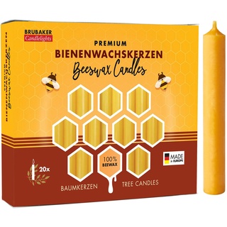 Brubaker 20er Pack Baumkerzen 100% Bienenwachs Weihnachtskerzen Pyramidenkerzen Christbaumkerzen Honig-Gelb