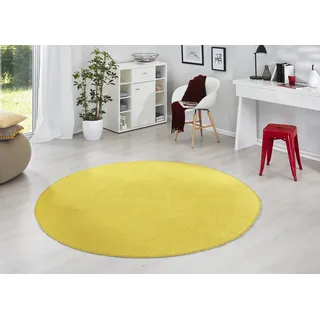 Hanse Home Teppich Fancy Rund – Wohnzimmerteppich einfarbig Modern Velours Teppich für Esszimmer, Wohnzimmer, Kinderzimmer, Flur, Schlafzimmer, Küche – Gelb, Ø200cm
