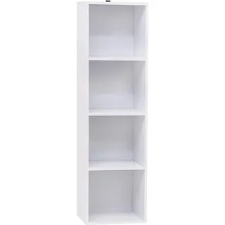 WOLTU Bücherregal mit 4 Fächern, Würfelregal, Standregal, freistehendes Büroregal, Aktenregal, Aufbewahrungsregal aus Holzwerkstoff, 30x106x24 cm (BxHxT), Weiß - Weiß