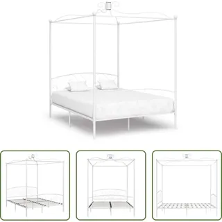 The Living Store Himmelbett-Gestell Weiß Metall 180 x 200 cm - Weiß
