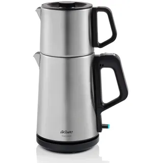 Arzum Teemaschine, Türkische Teekanne mit 1,0L Edelstahl-Kanne & 1,8L Wasserkocher – Schnellbrühfunktion, Warmhaltefunktion, Trockengehschutz, Edelstahl-Teefilter, 360° drehbar