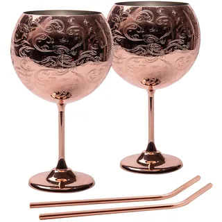 SHINY STAR IN THE DARK SKY Gin Gläser Set, Edelstahl Cocktail Weingläser 2er Set, Gin Kelche für Gin Liebhaber, 680ml, Roségold, (Nur Handwäsche)
