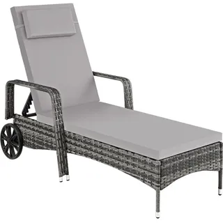 tectake Rattan-Sonnenliege, 200 x 70 x 33 cm, grau/hellgrau , Grau , Kunststoff , 70x33x200 cm , Gartenmöbel, Gartenliegen