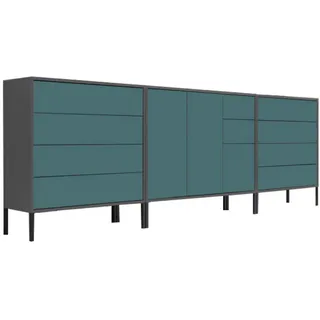 Mid.you Sideboard , Anthrazit, Petrol , Holzwerkstoff , 1 Fächer , 10 Schubladen , 263.5x86x33 cm , Made in Germany , erweiterbar, stehend, in verschiedenen Größen erhältlich , Kleinmöbel, Kommoden, Sideboards