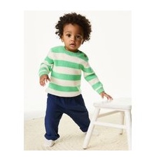 Boys M&S Collection Pure Cotton Plain Trousers (0-3 Yrs) - Navy, Navy - 9-12M