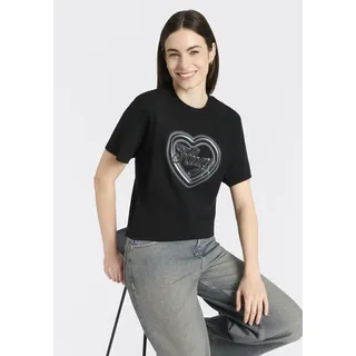T-Shirt HUGO "Vintage Tee", Damen, Gr. S, schwarz 001, Single Jersey, Obermaterial: 100% Baumwolle, bedruckt, regular fit hüftbedeckend, Rundhals, abgesteppte Kante, Shirts T-Shirt, mit Rundhals, bedruckt