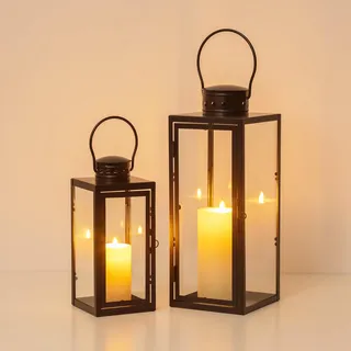 Staymoment Deko Laternen für Draußen Wetterfest: 24/35 cm Windlicht Laterne Outdoor als Balkon Garten Deko Grablaterne Friedhof Kerzenhalter Modern Tischdeko
