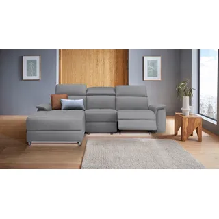 Places of Style Ecksofa »Pareli, L-Form, 259cm,m. Recamiere, Echtleder, Kunstleder, Webstoff«, man. o. elektr. Relaxfunktion, USB/Kopfteilverstellg u. LED, grau