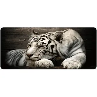 Silent Monsters Mauspad XXL 900 x 400 mm großes Mousepad Tiger weiß - Vernähter Rand, rutschfest & leise, für Gaming Büro Office Homeoffice - Tastatur - 90 x 40 cm groß Mouse Pad Mat - alle Maus Arten