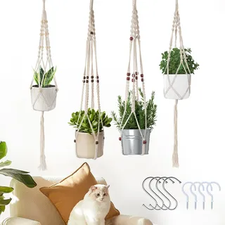 Leseed Makramee Blumenampel 4er Set Baumwolle Beige