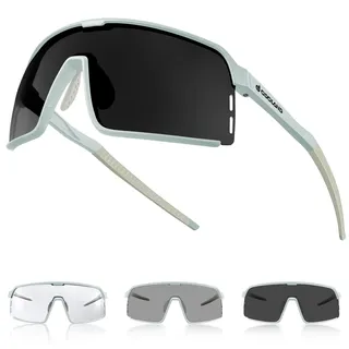 Odoland Photochromatische Selbsttönend Fahrradbrille Sportsonnenbrille Herren Damen, Sportbrillen UV 400 Schutz Radsport Brillen für Outdoor Schnelle Radfahren Laufen Schwarz