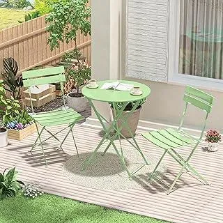 Gartenmöbel Set Wetterfest, Balkonmöbel Set 3 Teilig für Kleinen Balkon, Bistrotisch mit 2 Stühlen, Bistro Set Klappbar, Aprikose