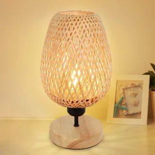 Depuley Modern LED Tischlampe Rattan aus Bambus und Holz, Dekorative Nature Tischleuchte mit E27-Fassung max. 60 Watt, Nachtlicht Leselampe für Schalfzimmer Kinderzimmer, Glühbirne enthalten...