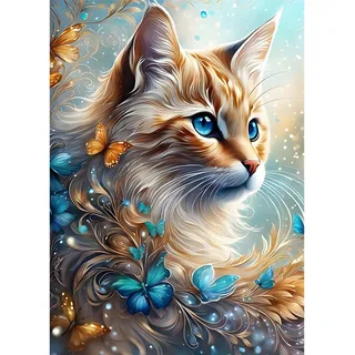 EOBROMD Diamond Painting Erwachsene Katze, 5D Diamant Painting Bilder Erwachsene Tiere, DIY Diamond Painting Bilder Diamant Malerei Set für Zierpflanzen 30x40 cm