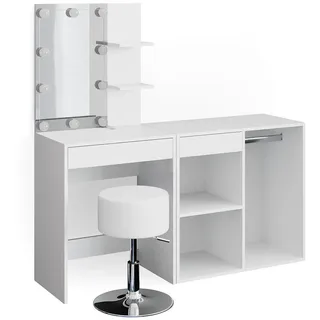 Vicco Isabelle Weiß 140 cm mit Led, Hocker und Schrank, Model 34451