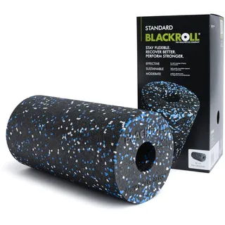 BLACKROLL® STANDARD Faszienrolle (30 x 15 cm), Fitness-Rolle zur Selbstmassage von Rücken & Beine, effektive Massagerolle für funktionales Training, mittlere Härte, Made in Germany, Schwarz/Weiß/Blau
