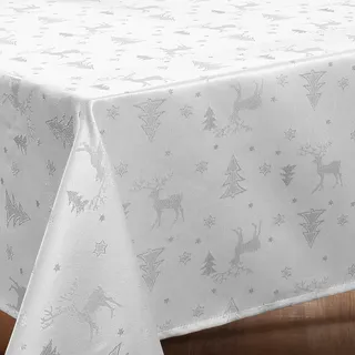 BEAUTEX Lurex Weihnachtstischdecke Weiss 130x160 cm | Festliche Tischdecke für Weihnachten und Advent, pflegeleicht und dekorativ für Esstisch, Festtafel und Weihnachtsdeko