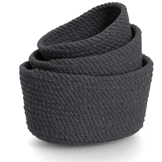 Korbset , Dunkelgrau , Textil , 3-teilig , oval , 24x17x13 cm , Ordnen & Aufbewahren, Körbe, Dekokörbe