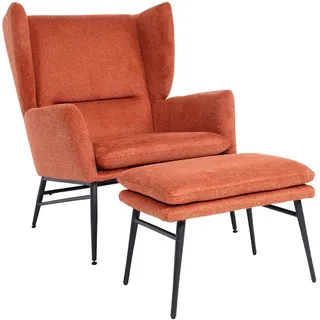 Mendler Lounge-Sessel mit Ottomane Polyester 73 x 96 x 0 cm terracotta-braun/Orange mit Hocker