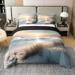 Homewish Ozean Baumwoll Bettwäsche Sonnenuntergang Deckenbezug 155x220 Möwen Wellen Strand Segeln Bettbezug Jugendliche Botanisch Bettset 2 Teilig