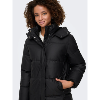 Steppmantel ONLY "ONLAGNES COATED PUFFER COAT OTW", Damen, Gr. M, schwarz, Steppware, Obermaterial: 100% Polyester, unifarben, ca. Mitte Oberschenkel, Mäntel Steppmantel