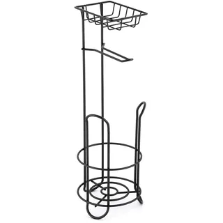 MSV Klopapierhalter mit Ablage, schmaler Toilettenpapierhalter stehend aus Metall, freistehender Toilettenpapierständer für insgesamt 3 Rollen, Schwarz matt