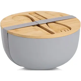 Salatschüssel ZELLER PRESENT "XARTA, Set 4-teilig", hellbraun, grau, H:12,5cm Ø:23,5cm, Kunststoff, Schüsseln, Salatschüssel, hochwertiges natürliches Material