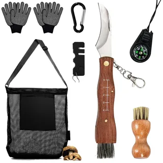 Pilzmesser mit Bürste und Lineal,Pilzmesser Set,Schwammerlmesser mit Pinsel | Pilzsammler Messer,Pilzsammeltasche,Edelstahl Schwammerlmesser mit Pilzbürste,für Pilze Sammeln Outdoor