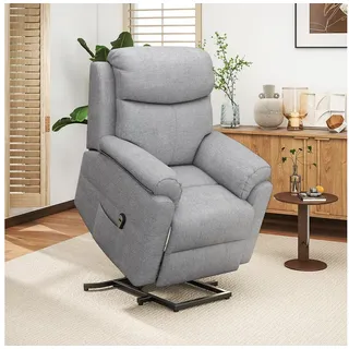 Homcom Fernsehsessel mit Aufstehhilfe, 5 Massagemodi, Liegefunktion, TV-Sessel mit Fernbedienung, Seitentasche Taschenfederkern Leinenoptik, Grau