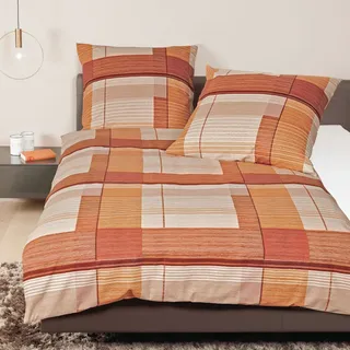 Janine Biber 1B-Bettwäsche 135x200 Davos 65122-04 Karo orange terra koralle - orange - 135 x 200 cm