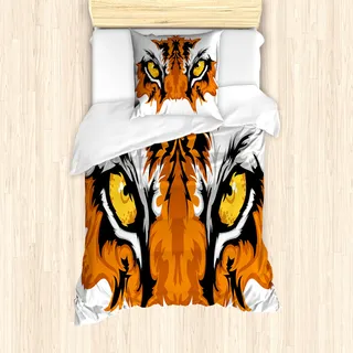 ABAKUHAUS Auge Mantele, Tiger Bengal-Katze Afrikanische, Milbensicher Allergiker geeignet mit Kissenbezügen, 135 cm x 200 cm - 80 x 80 cm, Orange Gelb-Schwarz - Orange