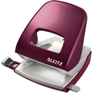 Leitz NeXXt Style Bürolocher Metall, 30 Blatt, Anschlagschiene mit Formatangaben, Ergonomisches Design, Granat rot,