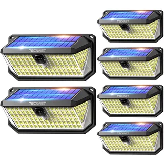 TECKNET Solarlichter für Außen mit Bewegungsmelder, 6 Stück LED Solar Wandleuchte, 300° Aussenleuchte, IP66 wasserdichte Solarlampen, Solarstrahler für Garten, Wand, und Outdoor Beleuchtung