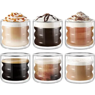 ecooe Einzigartige Spiralförmig Gläser 120ml Espresso Gläser Doppelwandige Espressotassen Glas 6er Set, Doppelwandig Kaffeegläser Teegläser Espresso Tassen Set für Tee, Milch, Geschenk für Frauen
