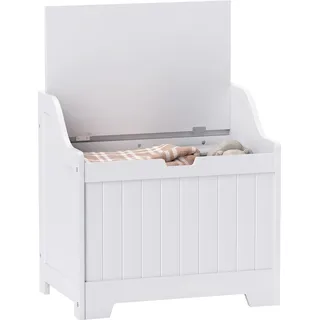 HOMCOM Truhe, Aufbewahrungsbox, Auflagenbox mit Sicherheitsscharnier, U-förmigem Ausschnitt, Gerätetruhe mit Deckel Weiß, 56,5 x 38 x 56 cm - Weiß