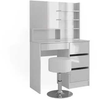 Vicco Schminktisch Sherry Weiß 90 cm mit Hocker , Holzwerkstoff , 4 Schubladen , Rechteckig,Rechteckig , 90x140x40 cm , Schlafzimmer, Schminktische