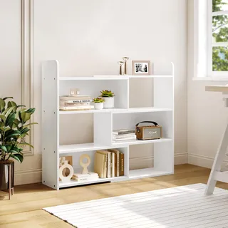 YITAHOME Bücherregal Klein mit 4 Ebenen,Bücherschrank Verstellbare Breite von 60-110cm, mit 6 Fächern, Büroregal, Würfelregal, Standregal, für Wohnzimmer, Schlafzimmer, Büro, Kinderzimmer