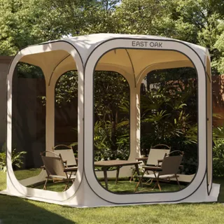 EAST OAK Pop Up Zelt, Pavillon 3×3m, Wurfzelt Große für 4-6 Personen, Gazebo für Camping, Garten, Terrasse, Stoffe Wasserdicht, UPF 50+ UV Schutz, 360° Belüftung, Anti Moskito, mit Tragetasche, Beige