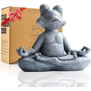 Yeomoo Meditation Yoga Frosch Figuren Gartendeko für Draußen – Zen Garten Frog Deko Wohnzimmer für Balkon Zimmer Home Dekoration Geschenke für Frauen/Männer/Mama Geburtstagsgeschenk Outdoor Grau 32CM